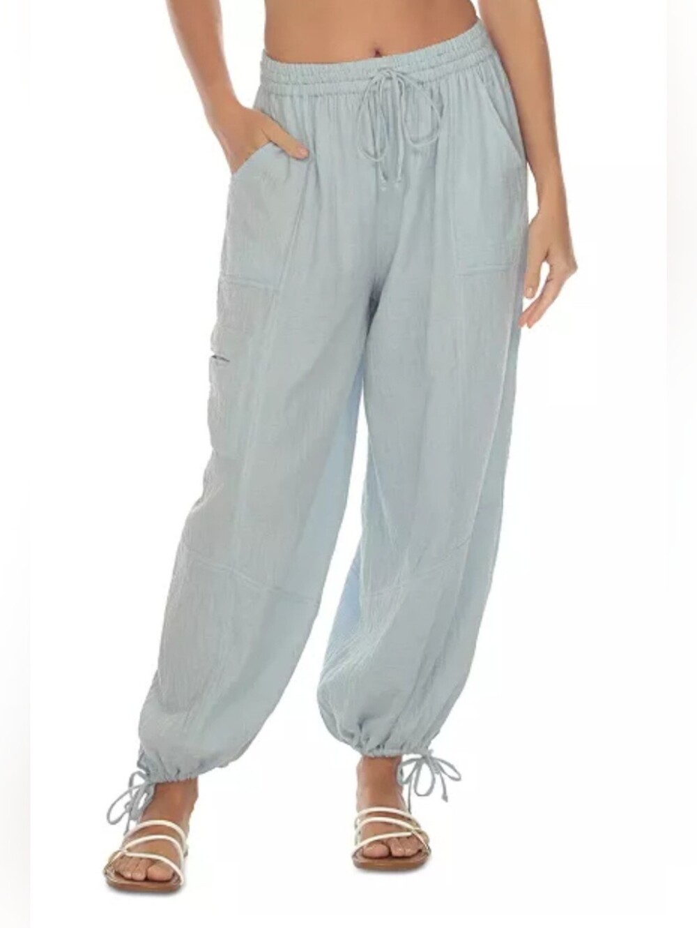 Raviya Light Blue Beach Drawstring S Cargo Coverup Pants 4017-